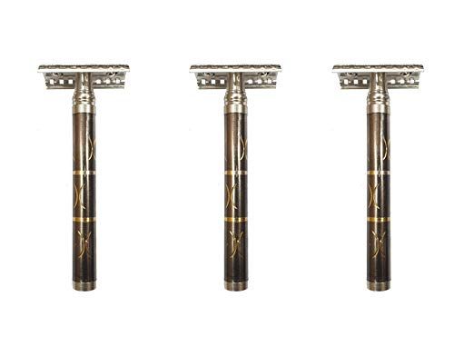 Foreign Holics Double Edge Black Golden Shaving Razor/Safety For Men-4Inch (3 Pcs)