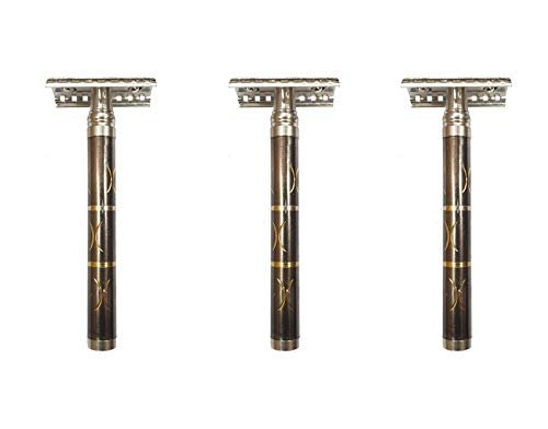 Foreign Holics Double Edge Black Golden Shaving Razor/Safety For Men-4Inch (3 Pcs)