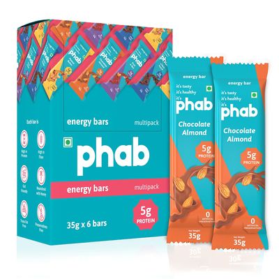 Phab Chocolate Almond 5g Protein Bar| Energy & nutrition | High Fibre & Gut-friendly | Sweetened with Honey,Trans Fat Free & No Preservatives | Loaded With 21% Nuts | Healthy & Tasty (Pack of 6 x 35g)