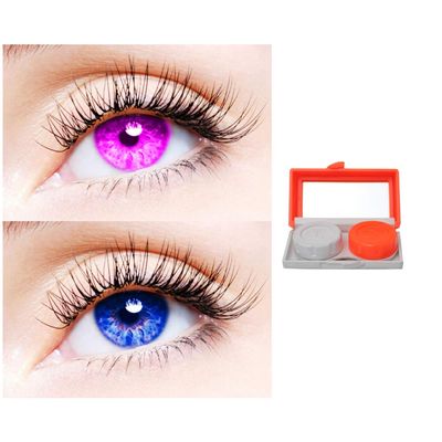2 Pair Monthly Colored Contact Lenses Zero Power With 1 Lens Travel Kit (Violet-Blue)