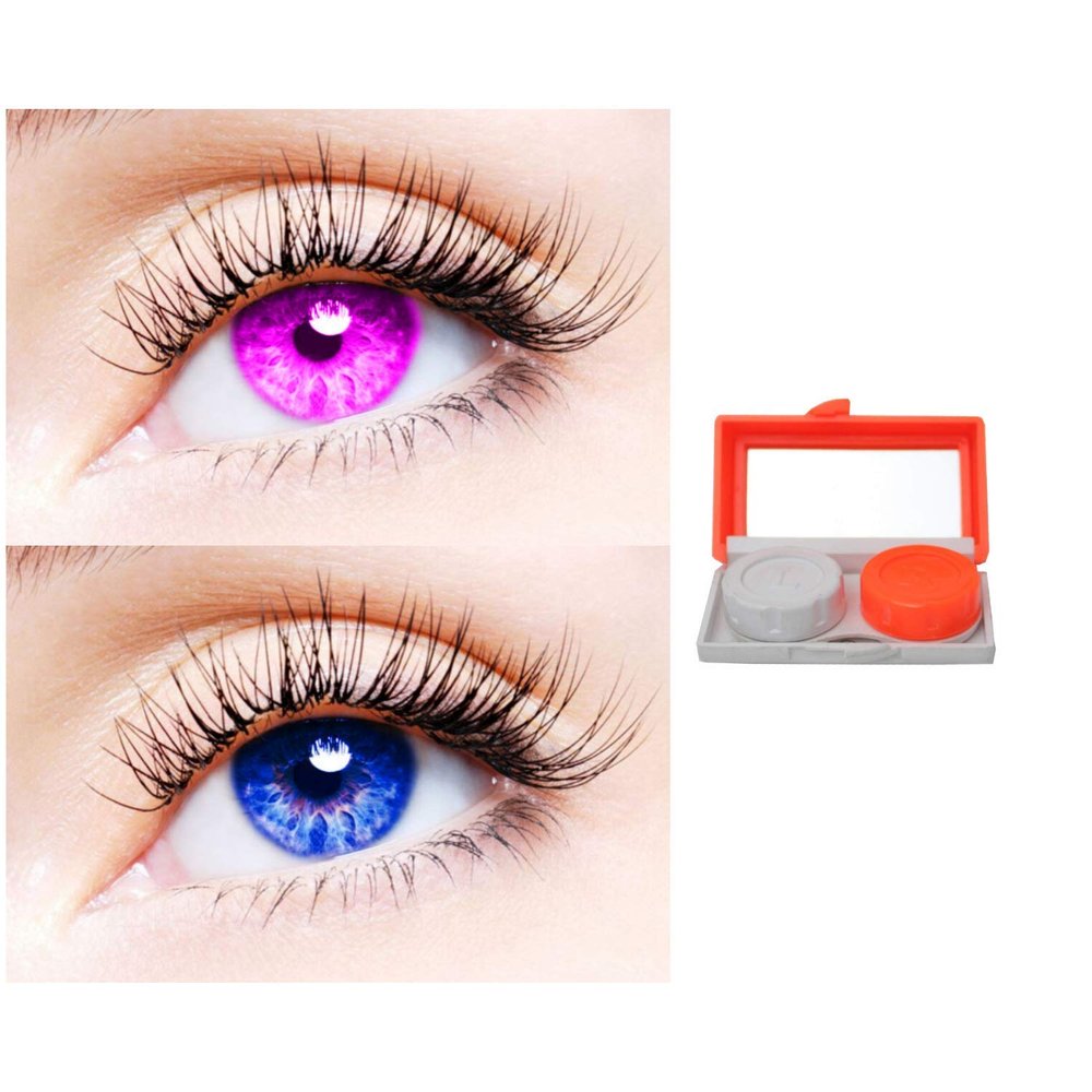 2 Pair Monthly Colored Contact Lenses Zero Power With 1 Lens Travel Kit (Violet-Blue)