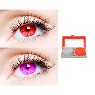 2 Pair Monthly Colored Contact Lenses Zero Power With 1 Lens Travel Kit (Red-Violet)