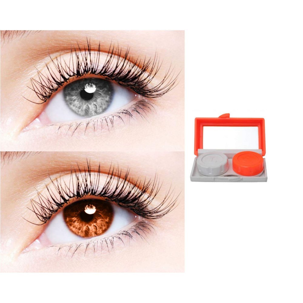 2 Pair Monthly Colored Contact Lenses Zero Power With 1 Lens Travel Kit (Grey-Brown)