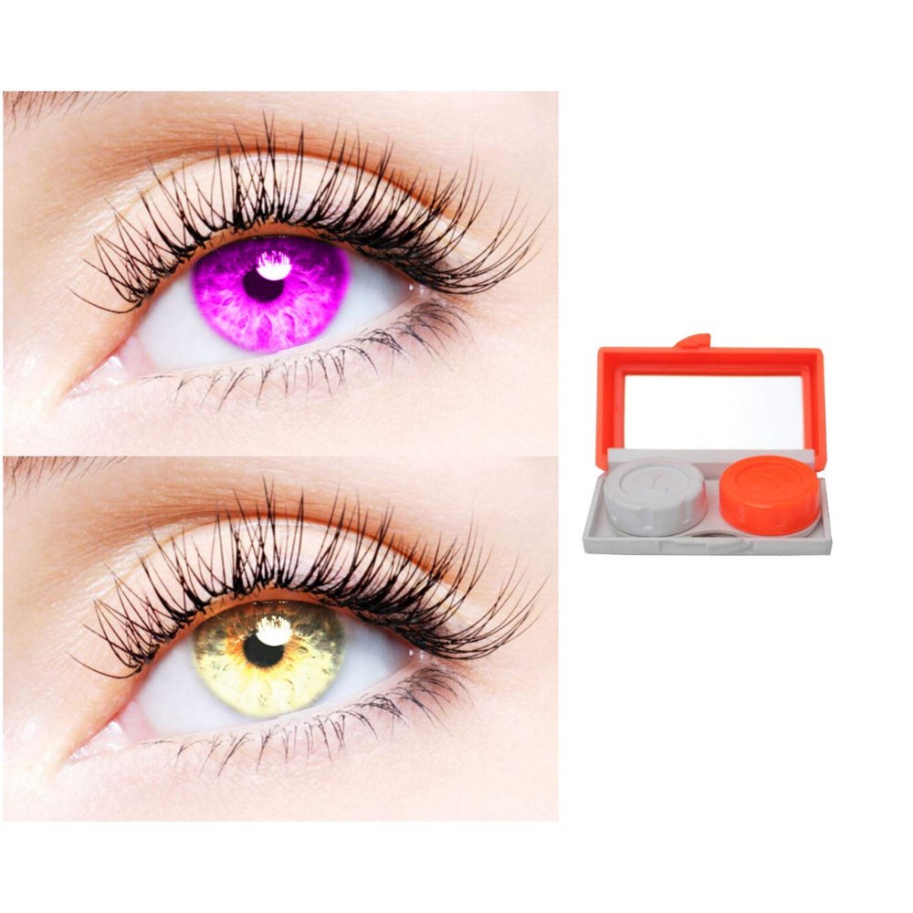 2 Pair Monthly Colored Contact Lenses Zero Power With 1 Lens Travel Kit (Violet-Gold)
