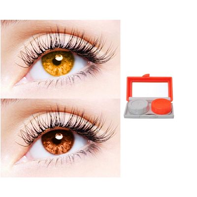 2 Pair Monthly Colored Contact Lenses Zero Power With 1 Lens Travel Kit (Honey-Brown)