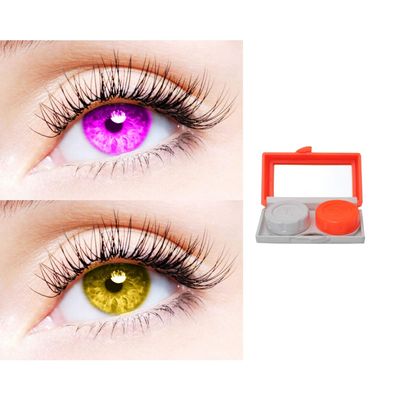 2 Pair Monthly Colored Contact Lenses Zero Power With 1 Lens Travel Kit (Violet-Hazel)