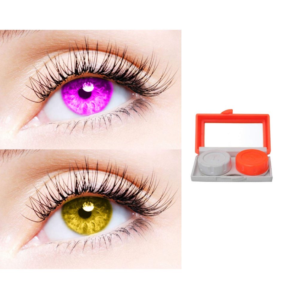 2 Pair Monthly Colored Contact Lenses Zero Power With 1 Lens Travel Kit (Violet-Hazel)