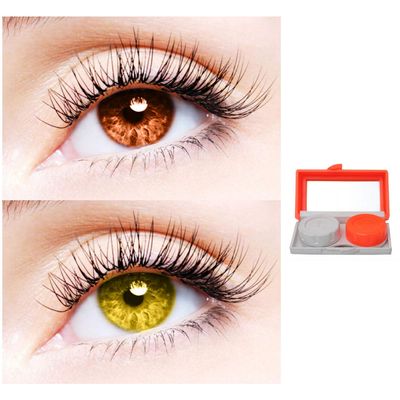 2 Pair Monthly Colored Contact Lenses Zero Power With 1 Lens Travel Kit (Brown-Hazel)