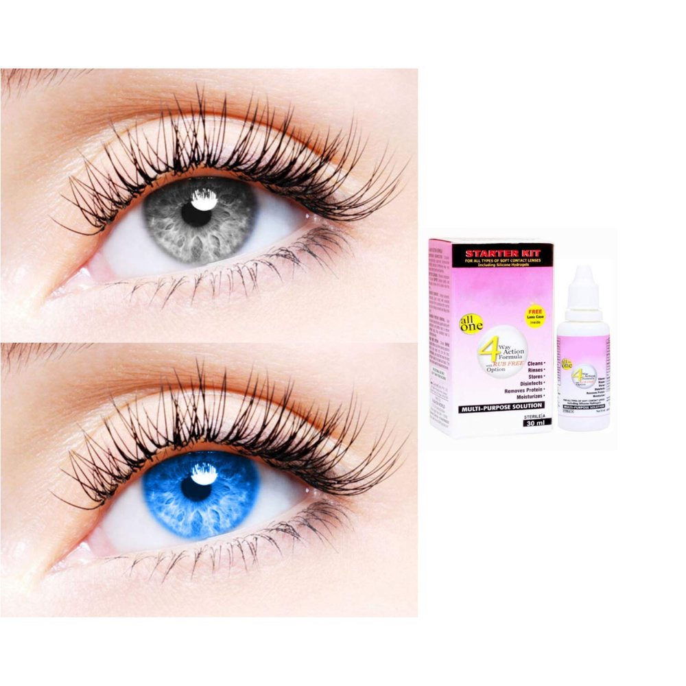 2 Pair Monthly Colored Contact Lenses Zero Power With 30 ml Solution (Grey-Light Blue)