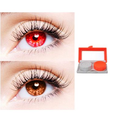2 Pair Monthly Colored Contact Lenses Zero Power With 1 Lens Travel Kit (Red-Brown)