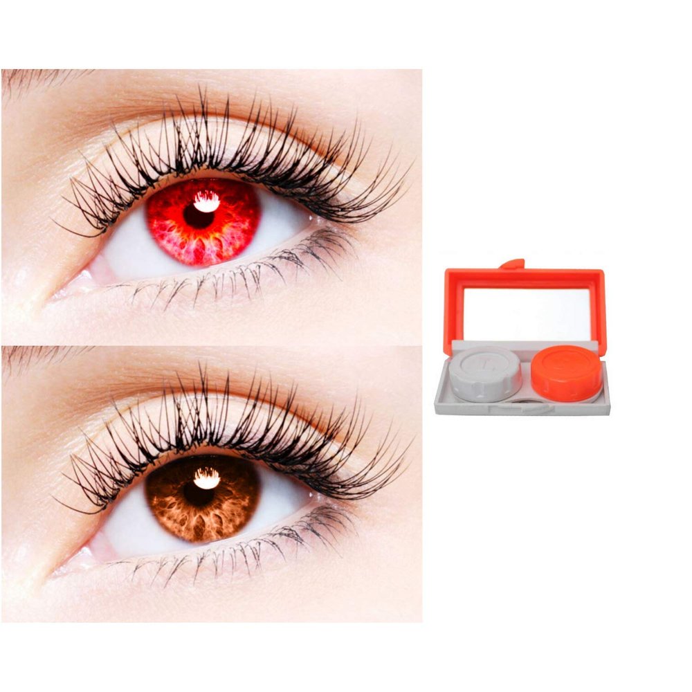 2 Pair Monthly Colored Contact Lenses Zero Power With 1 Lens Travel Kit (Red-Brown)