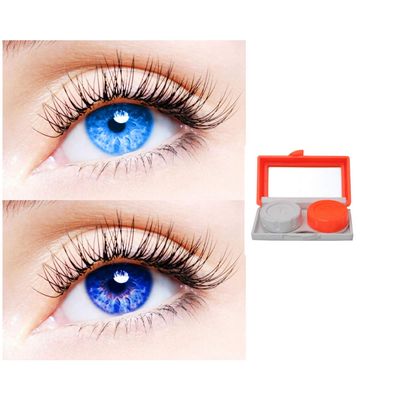 2 Pair Monthly Colored Contact Lenses Zero Power With 1 Lens Travel Kit (Light Blue-Blue)