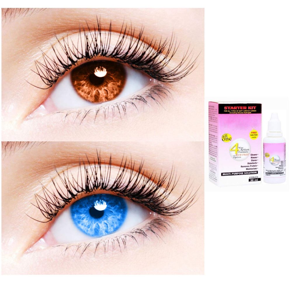 2 Pair Monthly Colored Contact Lenses Zero Power With 30 ml Solution (Brown-Light Blue)