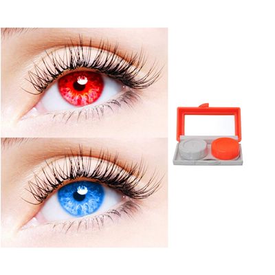 2 Pair Monthly Colored Contact Lenses Zero Power With 1 Lens Travel Kit (Red-Light Blue)