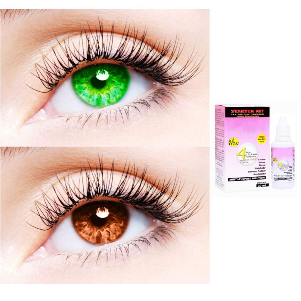 2 Pair Monthly Colored Contact Lenses Zero Power With 30 ml Solution (Green-Brown)