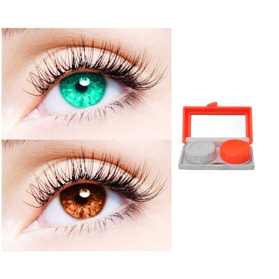 2 Pair Monthly Colored Contact Lenses Zero Power With 1 Lens Travel Kit (Sea Blue-Brown)