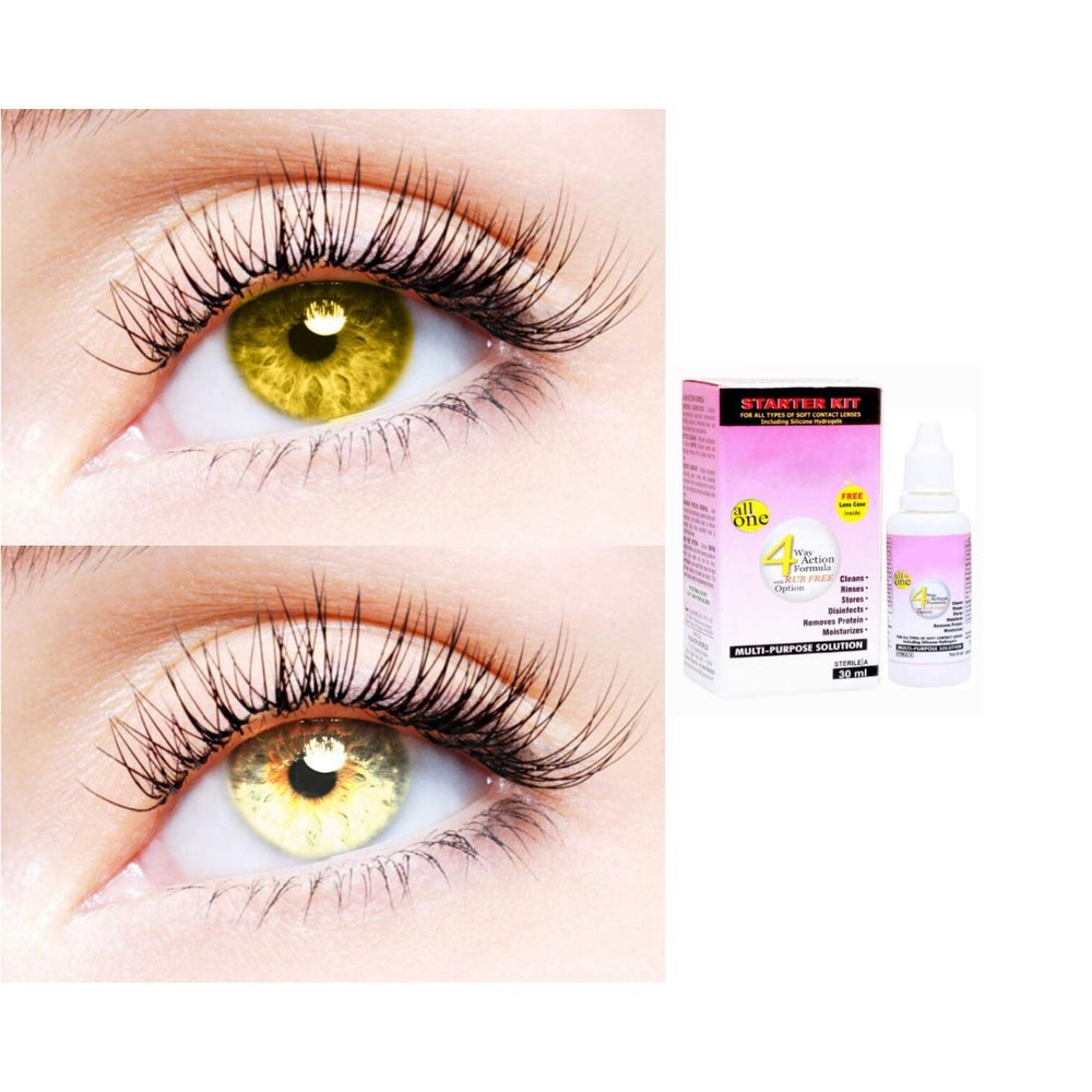 2 Pair Monthly Colored Contact Lenses Zero Power With 30 ml Solution (Hazel-Gold)