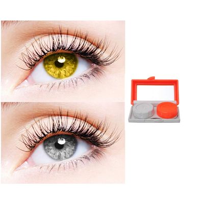 2 Pair Monthly Colored Contact Lenses Zero Power With 1 Lens Travel Kit (Hazel-Grey)