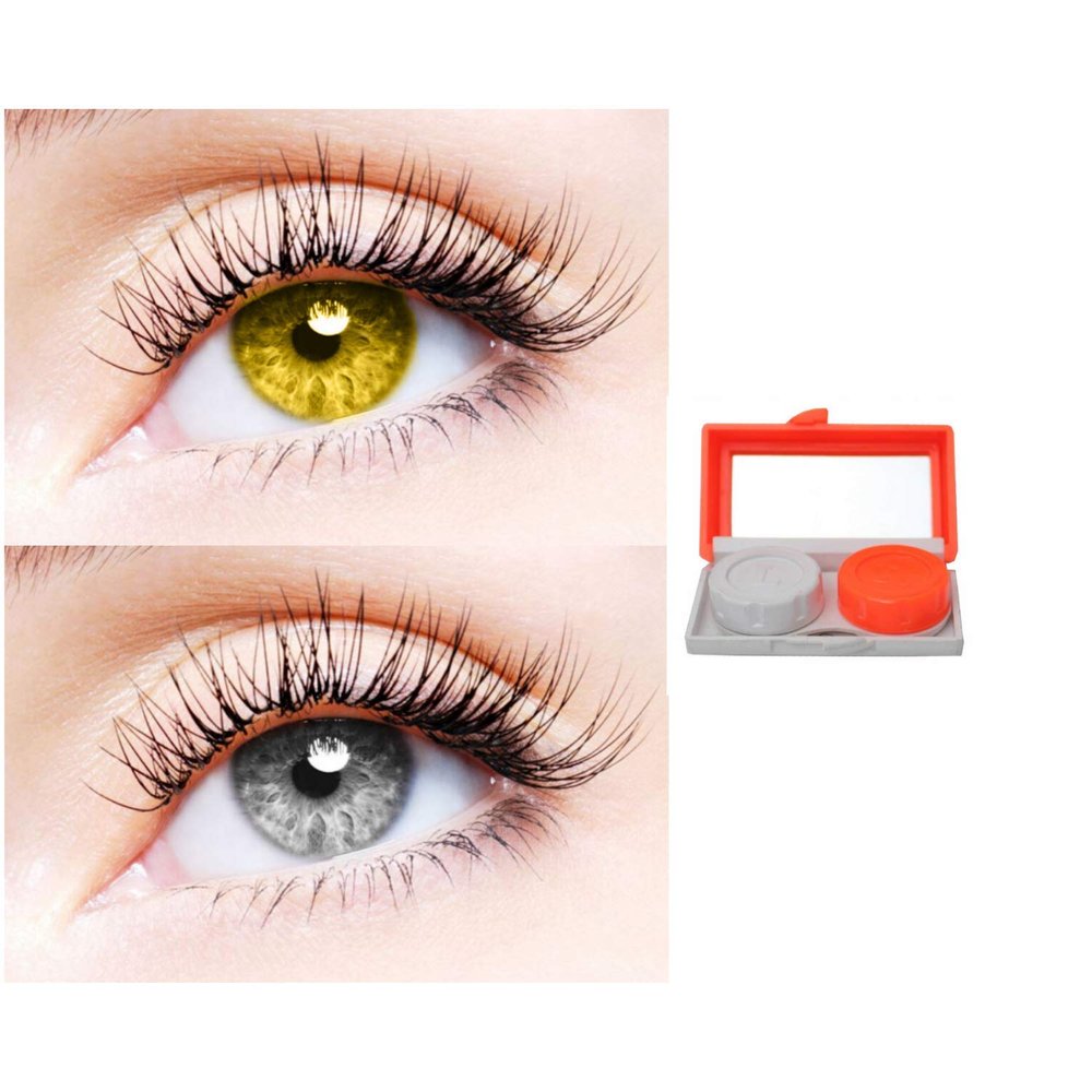 2 Pair Monthly Colored Contact Lenses Zero Power With 1 Lens Travel Kit (Hazel-Grey)