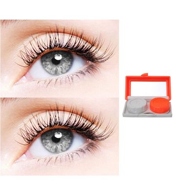 2 Pair Monthly Colored Contact Lenses Zero Power With 1 Lens Travel Kit (Grey-Grey)