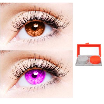 2 Pair Monthly Colored Contact Lenses Zero Power With 1 Lens Travel Kit (Brown-Violet)