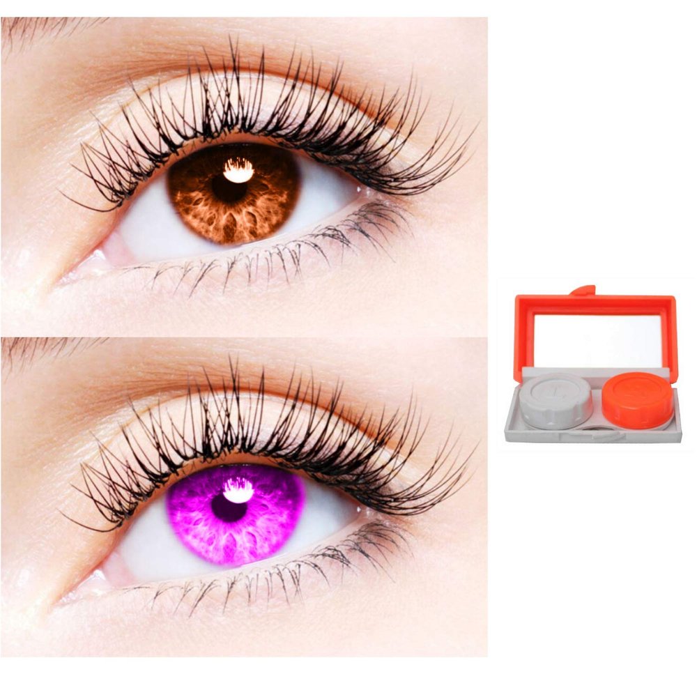 2 Pair Monthly Colored Contact Lenses Zero Power With 1 Lens Travel Kit (Brown-Violet)
