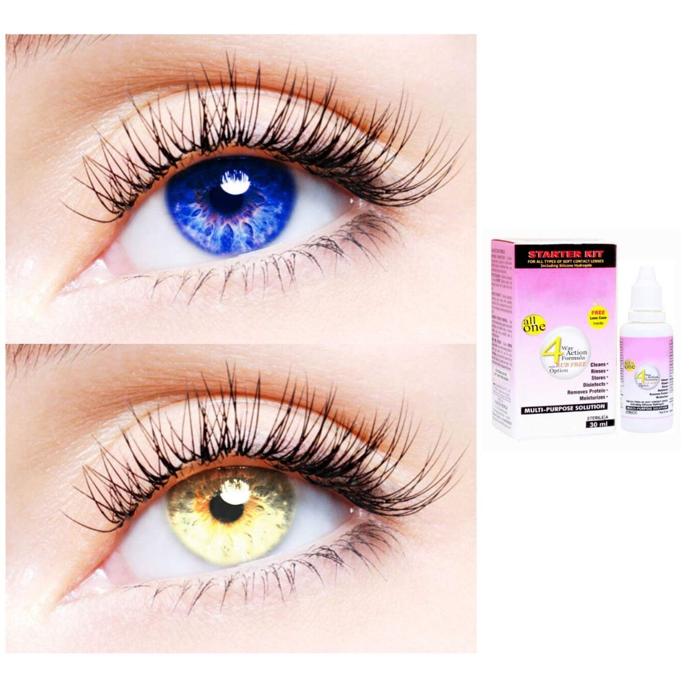 2 Pair Monthly Colored Contact Lenses Zero Power With 30 ml Solution (Blue-Gold)