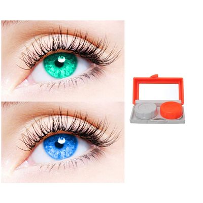 2 Pair Monthly Colored Contact Lenses Zero Power With 1 Lens Travel Kit (Sea Blue-Light Blue)