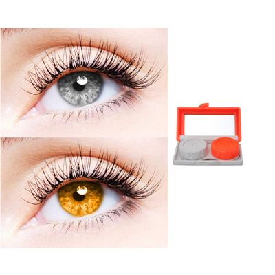 2 Pair Monthly Colored Contact Lenses Zero Power With 1 Lens Travel Kit (Grey-Honey)