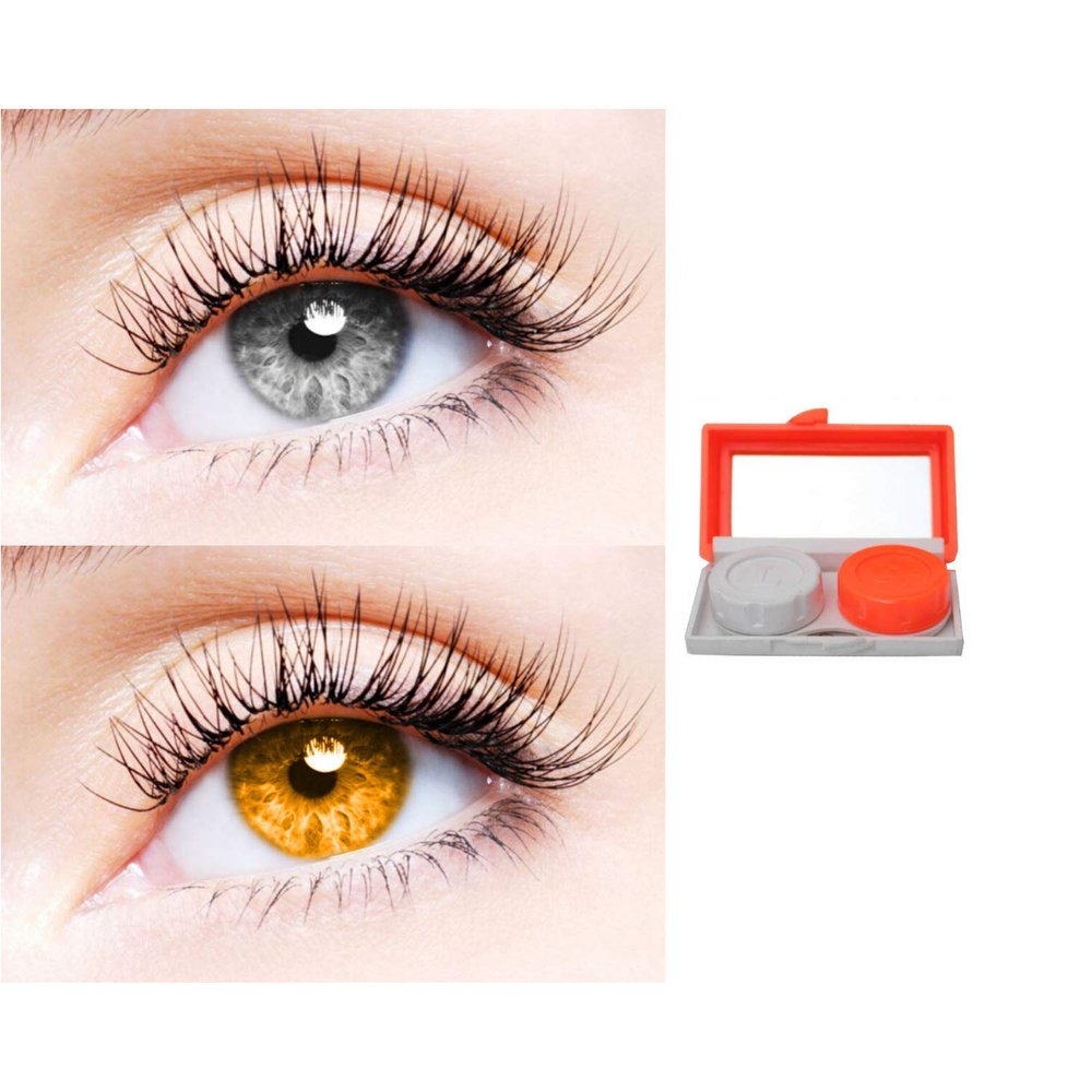2 Pair Monthly Colored Contact Lenses Zero Power With 1 Lens Travel Kit (Grey-Honey)