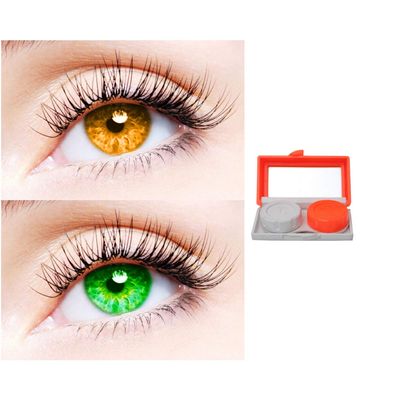 2 Pair Monthly Colored Contact Lenses Zero Power With 1 Lens Travel Kit (Honey-Green)