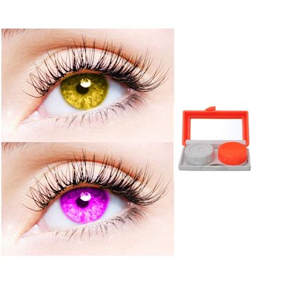 2 Pair Monthly Colored Contact Lenses Zero Power With 1 Lens Travel Kit (Hazel-Violet)