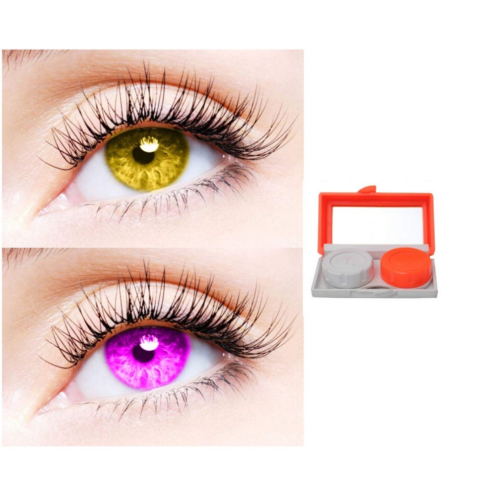 2 Pair Monthly Colored Contact Lenses Zero Power With 1 Lens Travel Kit (Hazel-Violet)