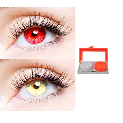 2 Pair Monthly Colored Contact Lenses Zero Power With 1 Lens Travel Kit (Red-Gold)