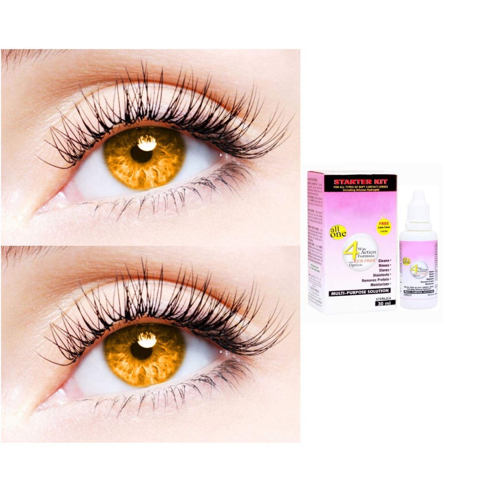 2 Pair Monthly Colored Contact Lenses Zero Power With 30 ml Solution (Honey-Honey)