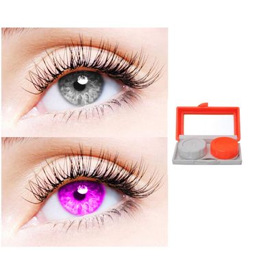 2 Pair Monthly Colored Contact Lenses Zero Power With 1 Lens Travel Kit (Grey-Violet)
