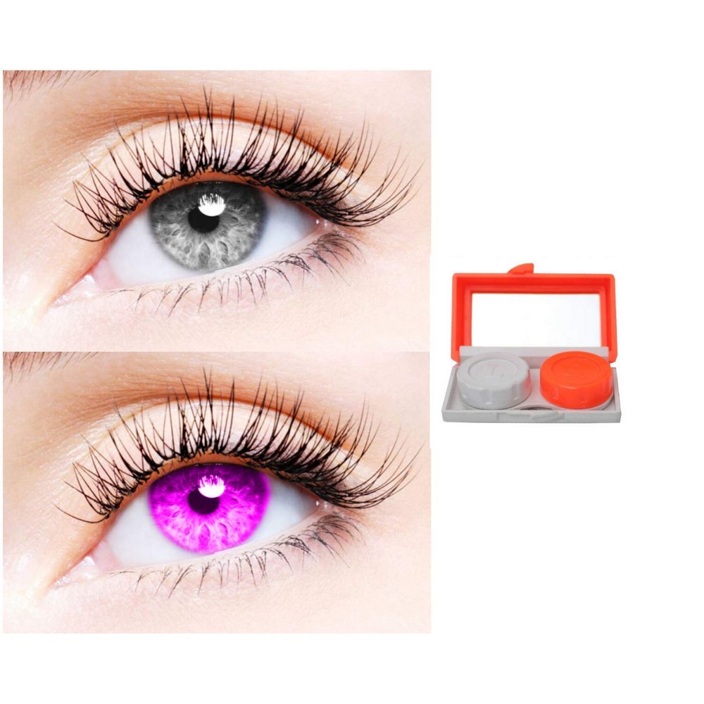 2 Pair Monthly Colored Contact Lenses Zero Power With 1 Lens Travel Kit (Grey-Violet)