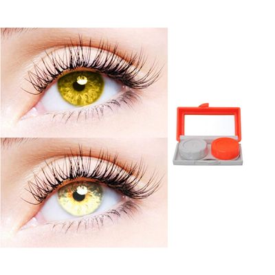 2 Pair Monthly Colored Contact Lenses Zero Power With 1 Lens Travel Kit (Hazel-Gold)