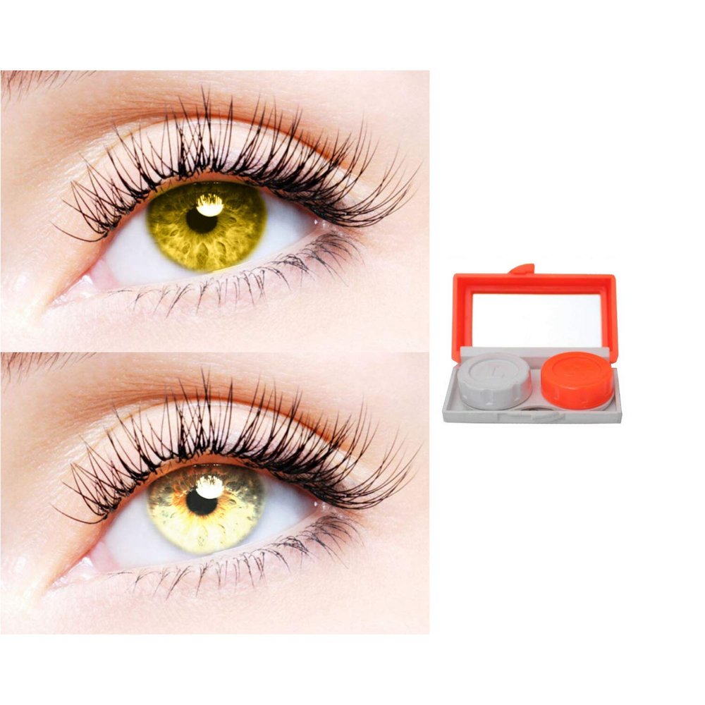 2 Pair Monthly Colored Contact Lenses Zero Power With 1 Lens Travel Kit (Hazel-Gold)