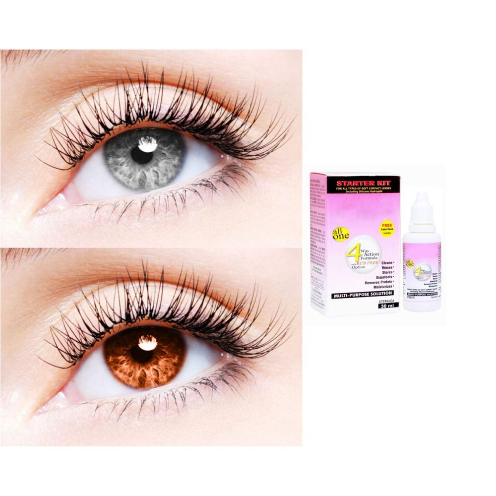 2 Pair Monthly Colored Contact Lenses Zero Power With 30 ml Solution (Grey-Brown)