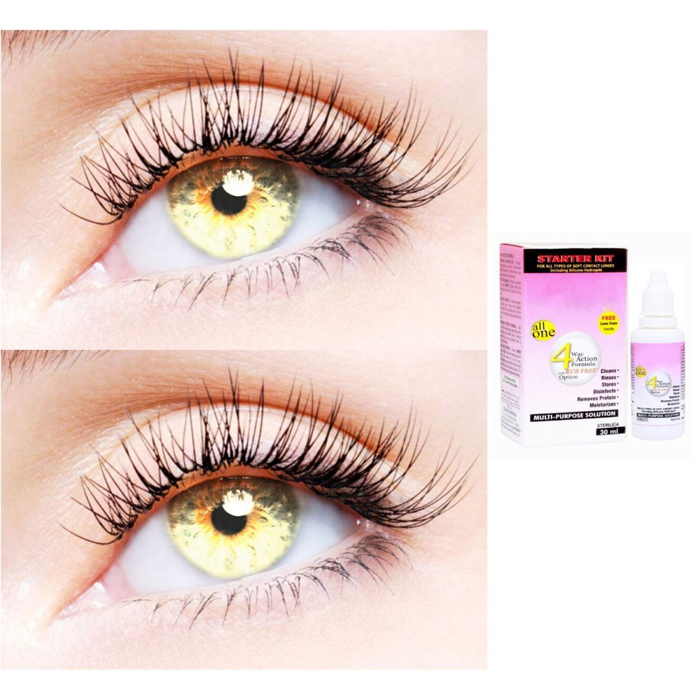 2 Pair Monthly Colored Contact Lenses Zero Power With 30 ml Solution (Gold-Gold)
