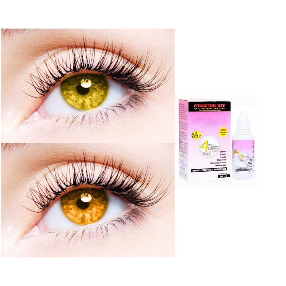 2 Pair Monthly Colored Contact Lenses Zero Power With 30 ml Solution (Hazel-Honey)