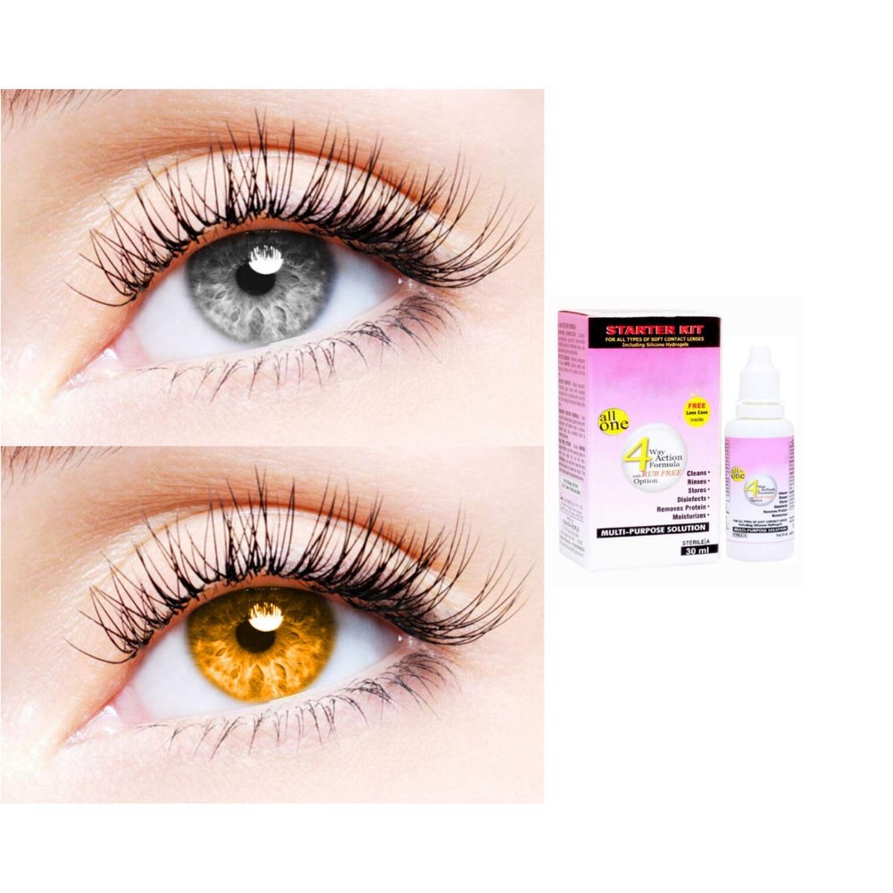 2 Pair Monthly Colored Contact Lenses Zero Power With 30 ml Solution (Grey-Honey)
