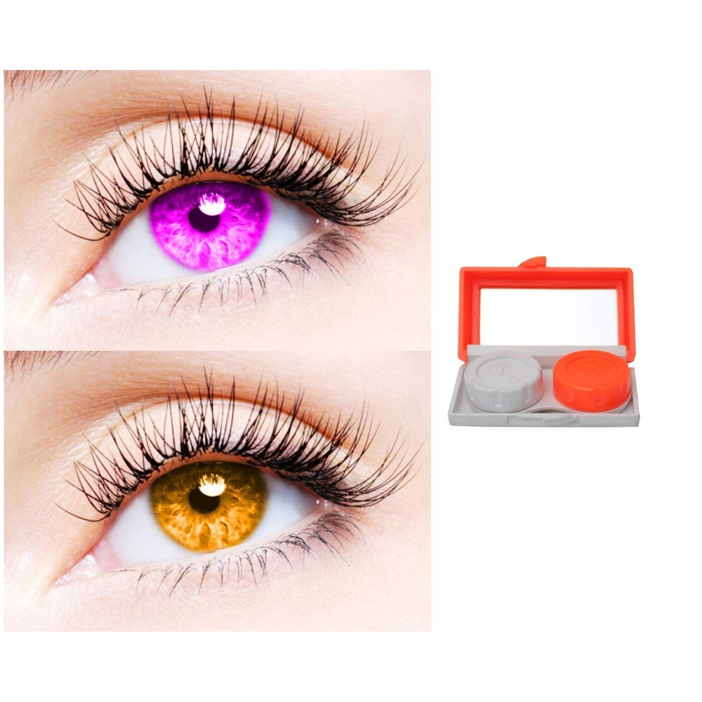 2 Pair Monthly Colored Contact Lenses Zero Power With 1 Lens Travel Kit (Violet-Honey)