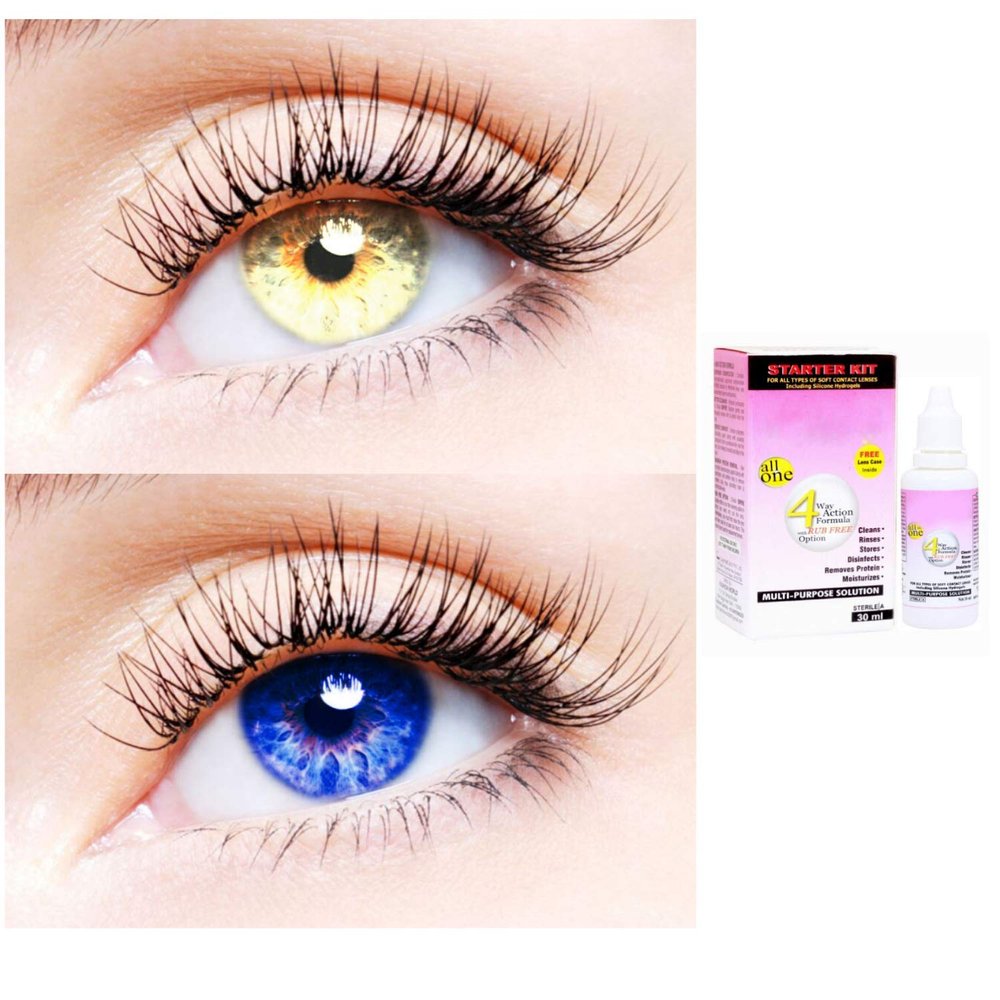 2 Pair Monthly Colored Contact Lenses Zero Power With 30 ml Solution (Gold-Blue)