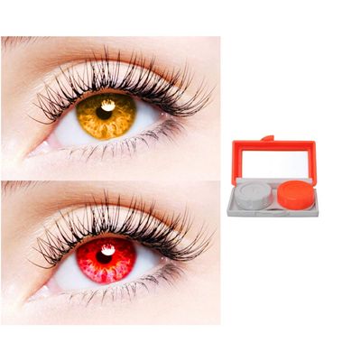 2 Pair Monthly Colored Contact Lenses Zero Power With 1 Lens Travel Kit (Honey-Red)