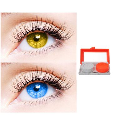 2 Pair Monthly Colored Contact Lenses Zero Power With 1 Lens Travel Kit (Hazel-Light Blue)
