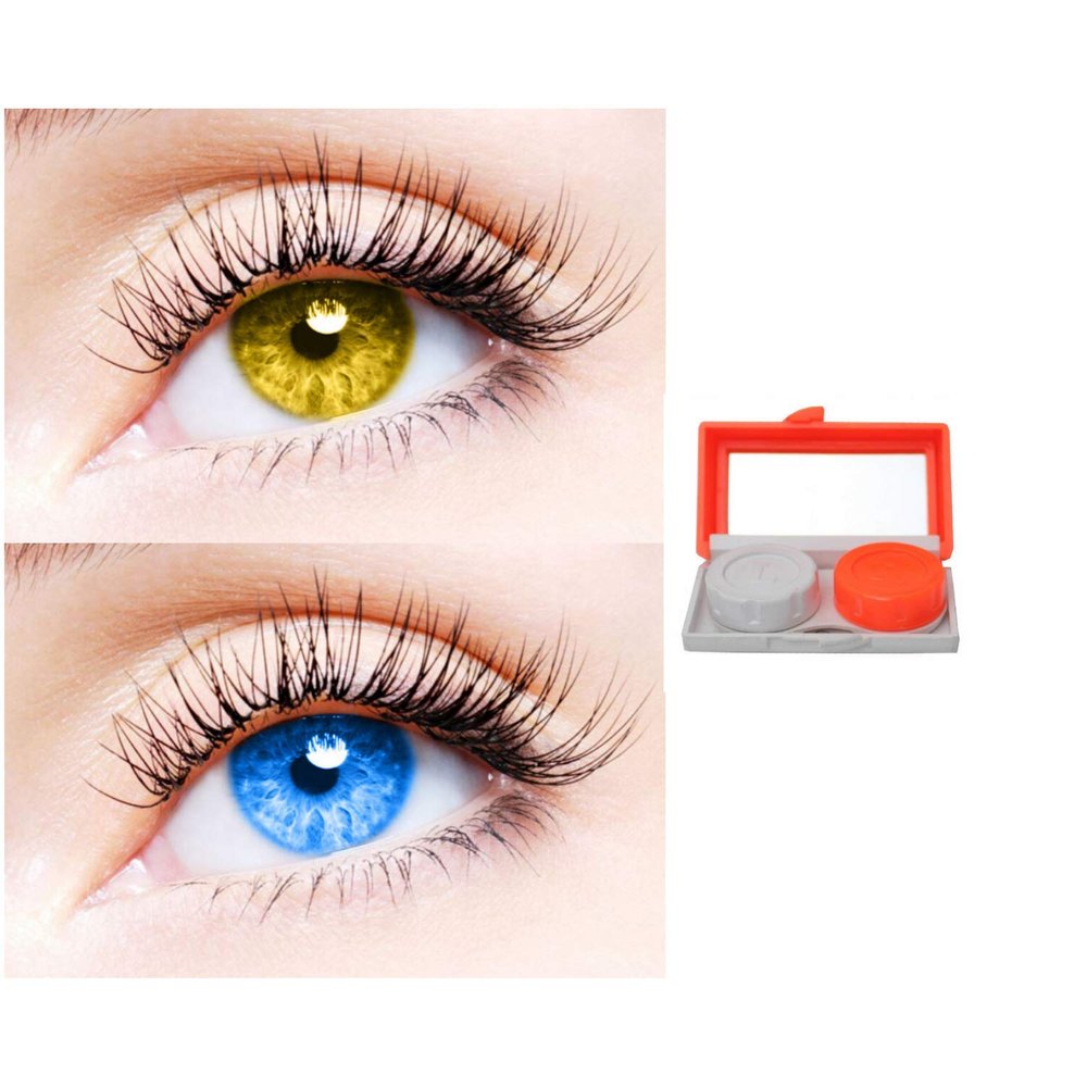 2 Pair Monthly Colored Contact Lenses Zero Power With 1 Lens Travel Kit (Hazel-Light Blue)