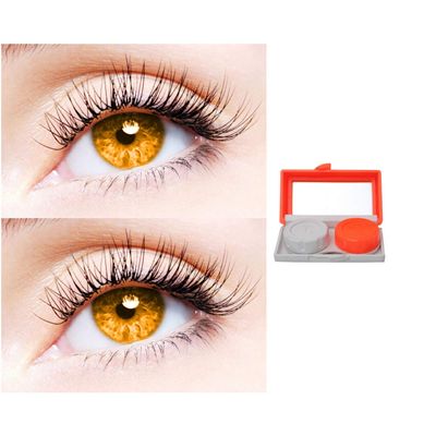 2 Pair Monthly Colored Contact Lenses Zero Power With 1 Lens Travel Kit (Honey-Honey)