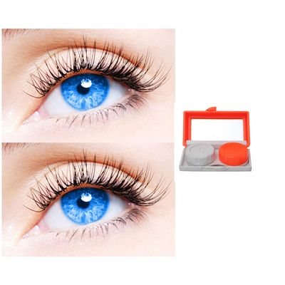 2 Pair Monthly Colored Contact Lenses Zero Power With 1 Lens Travel Kit (Light Blue-Light Blue)